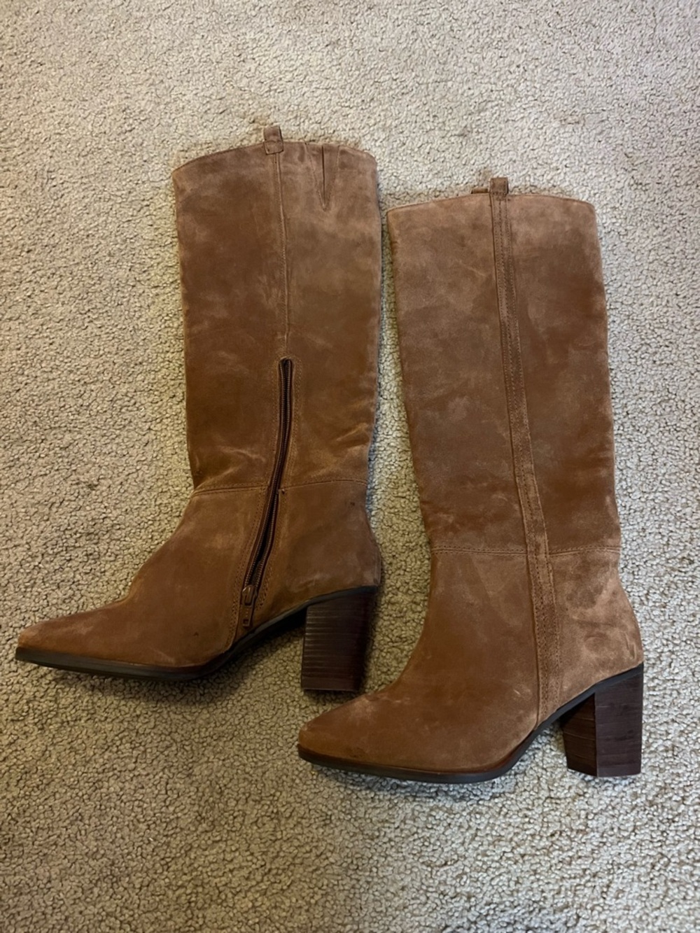 Joie Tan Suede Mid-Calf Block Heel Boots